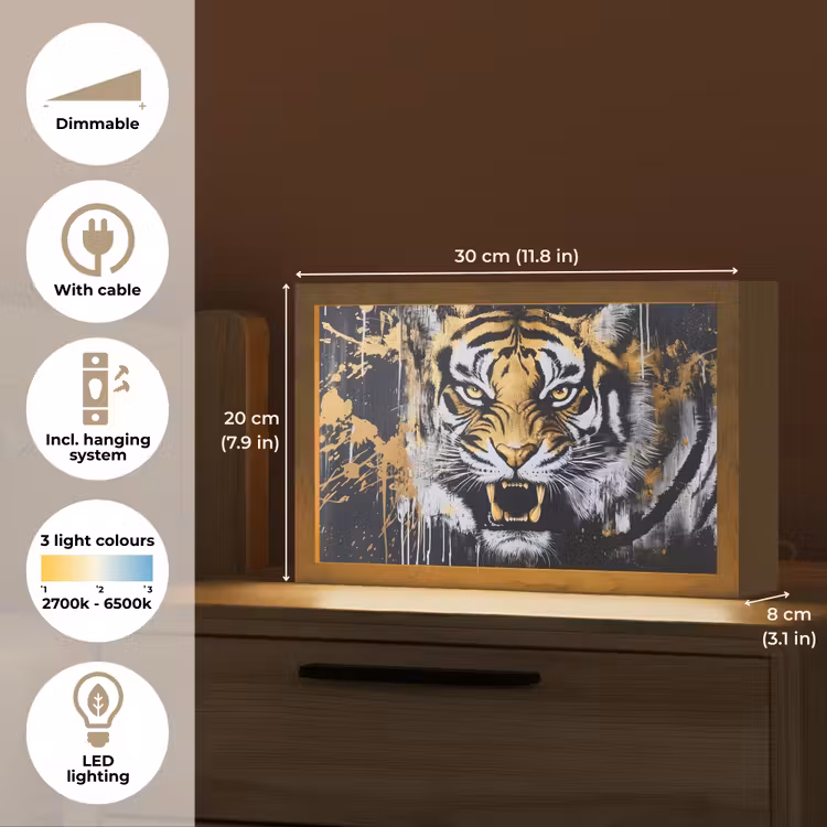 Tijger - Verfspatten - Goud Light Box met kabel (Tafellamp) klein -USP_EN