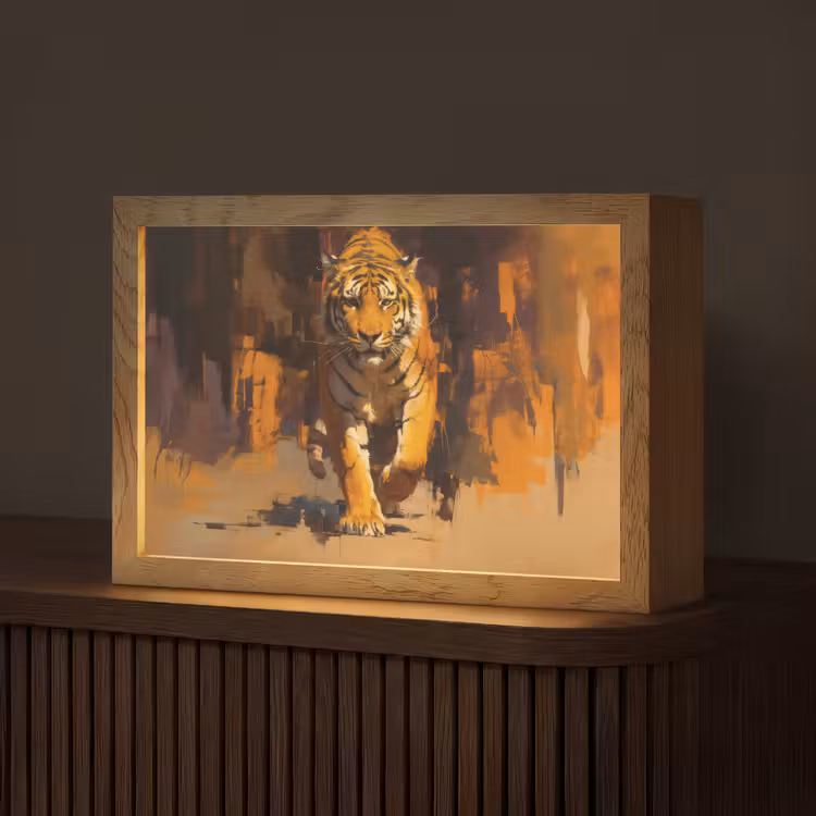 Tijger - Geschilderd - Oranje - Penseelstreken Light Box met kabel (Tafellamp) klein -z3d_website