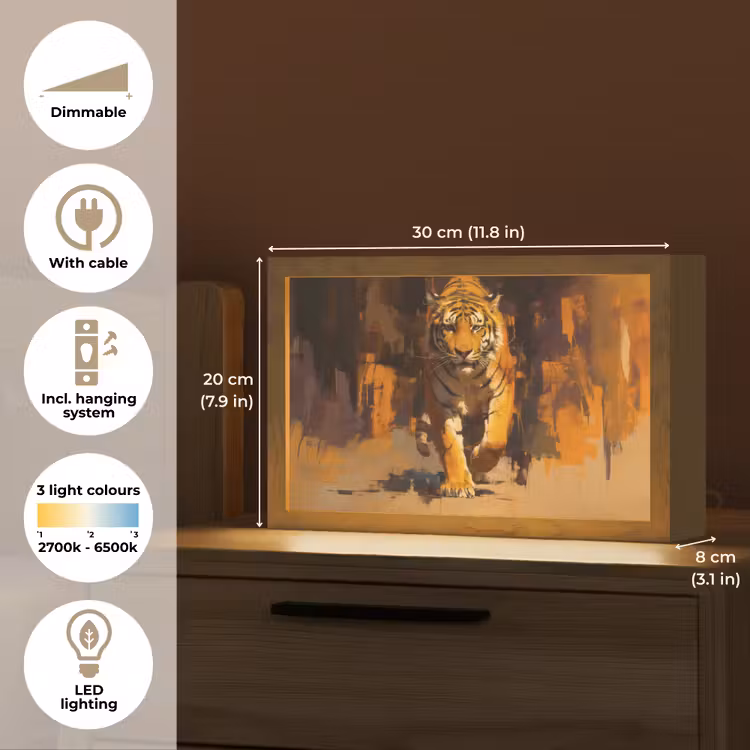 Tijger - Geschilderd - Oranje - Penseelstreken Light Box met kabel (Tafellamp) klein -USP_EN