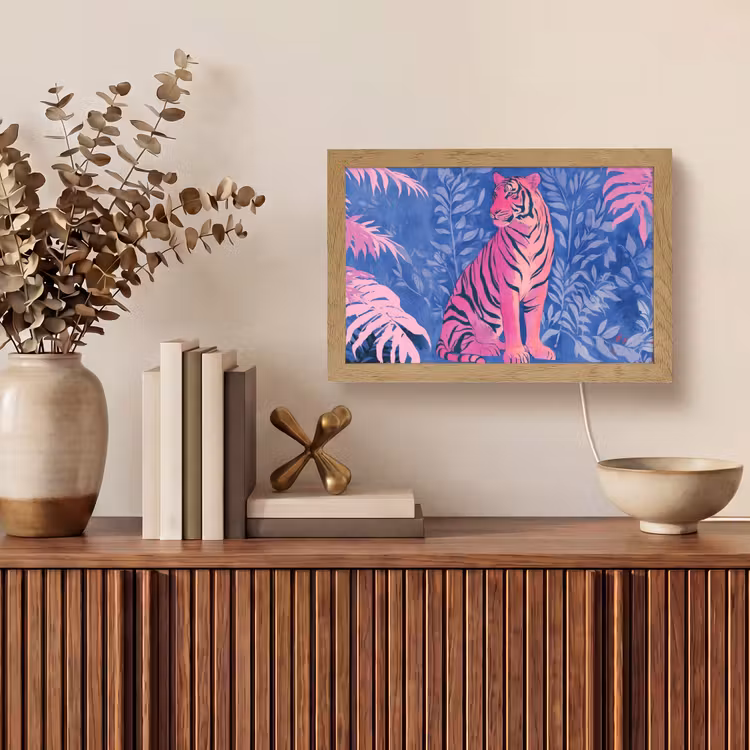 Tijger - Roze - Bladeren - Jungle Light Box met kabel (Tafellamp) klein -sfeer2