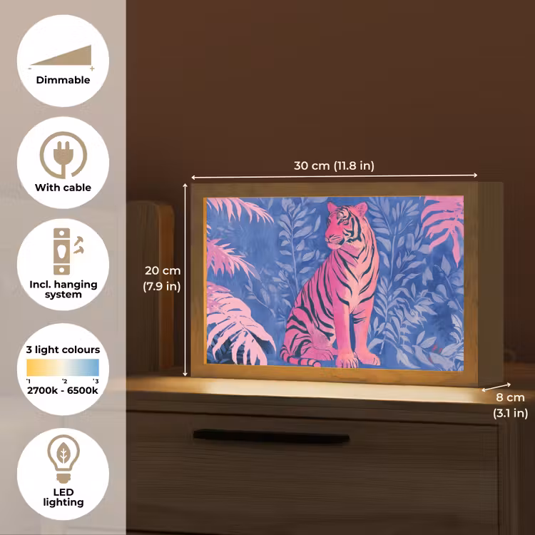 Tijger - Roze - Bladeren - Jungle Light Box met kabel (Tafellamp) klein -USP_EN