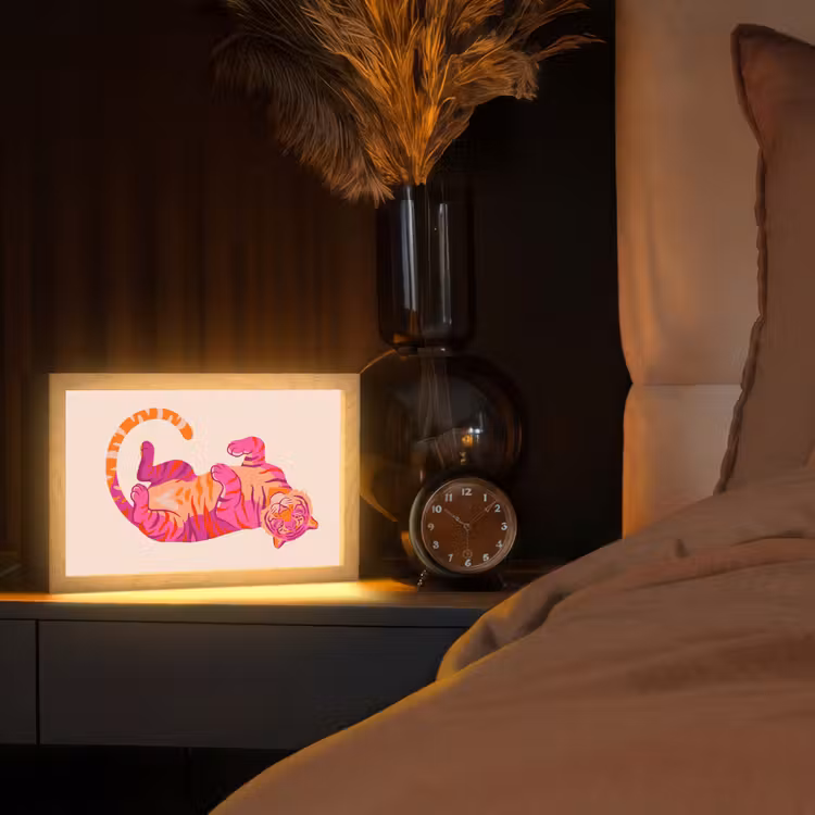 Tijger - Roze - Oranje Light Box met kabel (Tafellamp) klein -sfeer1