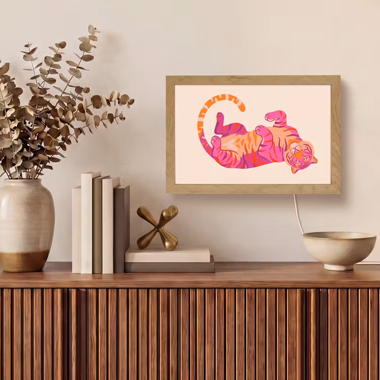 Tijger - Roze - Oranje Light Box met kabel (Tafellamp) klein -sfeer2