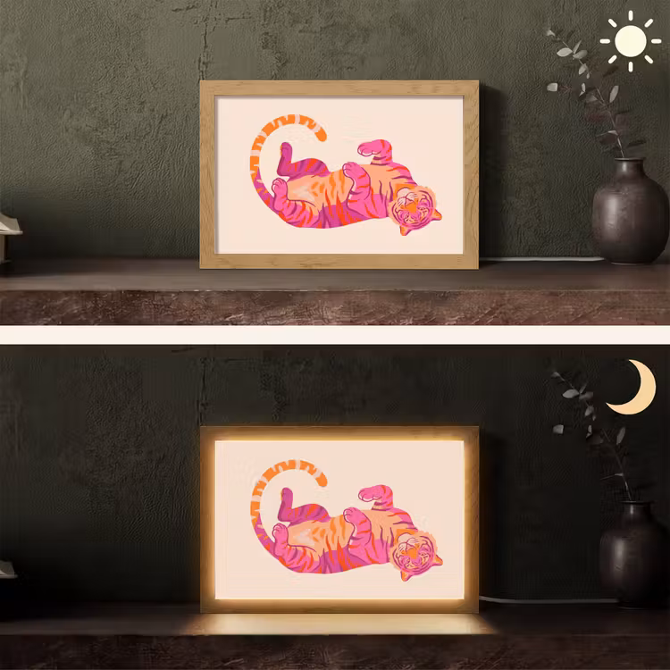 Tijger - Roze - Oranje Light Box met kabel (Tafellamp) klein -sfeer3