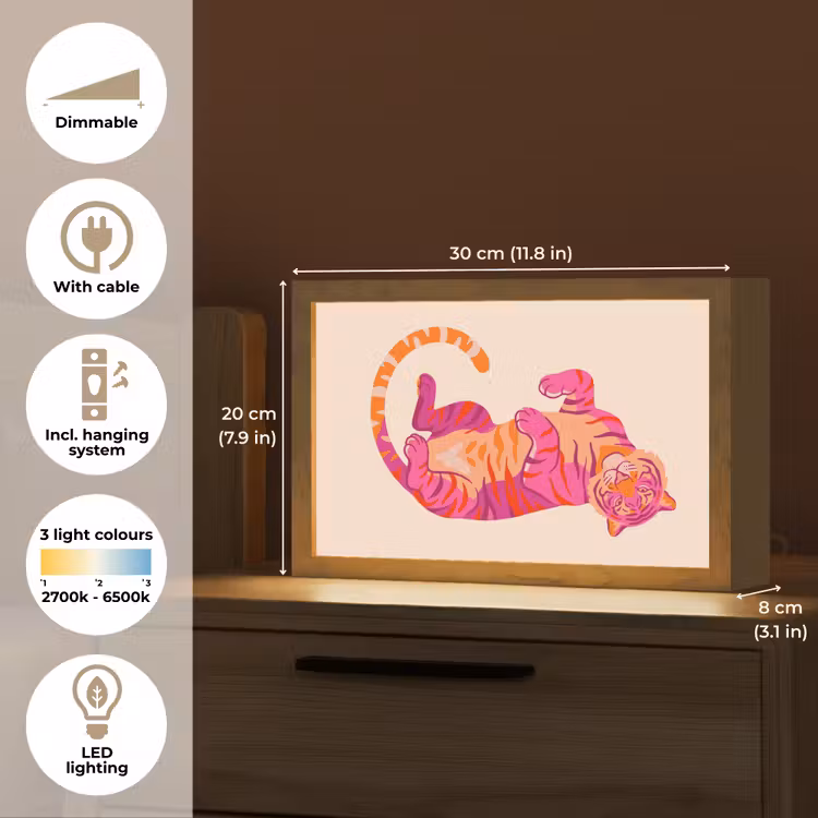 Tijger - Roze - Oranje Light Box met kabel (Tafellamp) klein -USP_EN