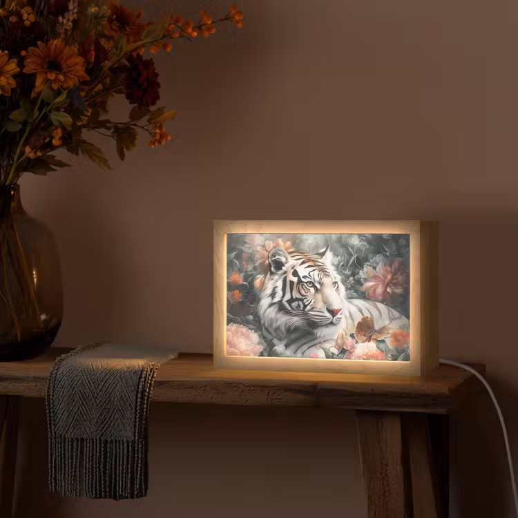 Tijger - Wilde dieren - Bloemen - Jungle Light Box met kabel (Tafellamp) klein -sfeer4