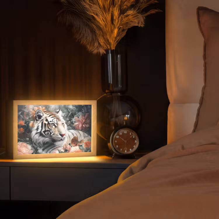 Tijger - Wilde dieren - Bloemen - Jungle Light Box met kabel (Tafellamp) klein -sfeer1