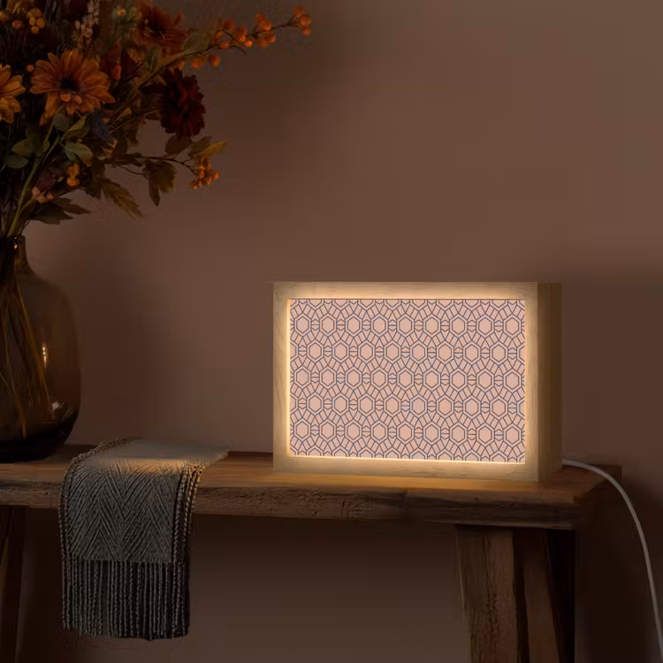 Strak - Patroon - Roze - Donkerblauw Light Box met kabel (Tafellamp) klein 924 -sfeer4