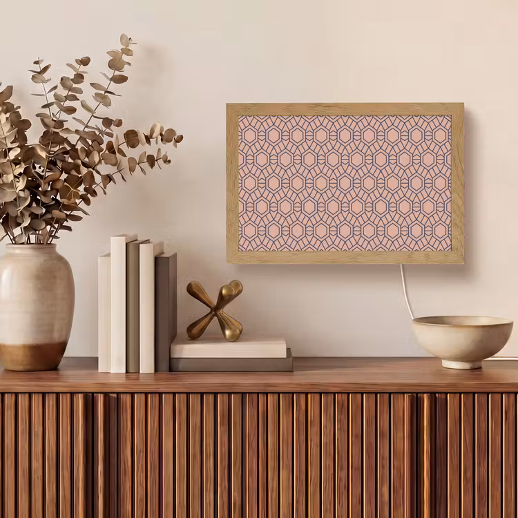 Strak - Patroon - Roze - Donkerblauw Light Box met kabel (Tafellamp) klein 924 -sfeer2