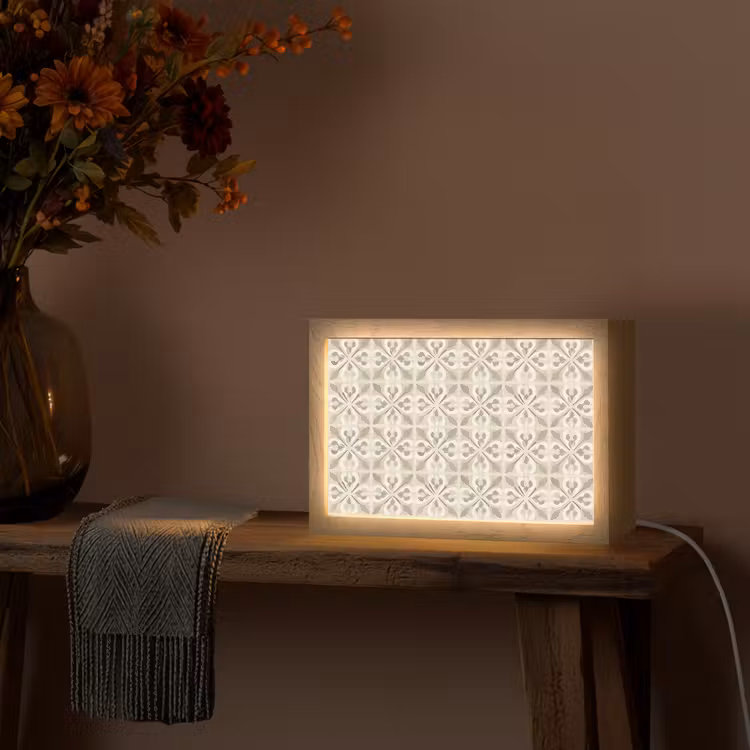 Tegel - Motief - Beige Light Box met kabel (Tafellamp) klein 924 -sfeer4