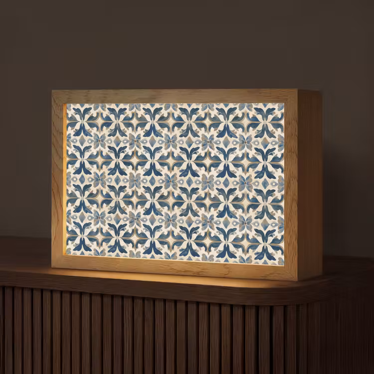 Tegel - Patroon - Blauw - Beige Light Box met kabel (Tafellamp) klein 924 -z3d_website