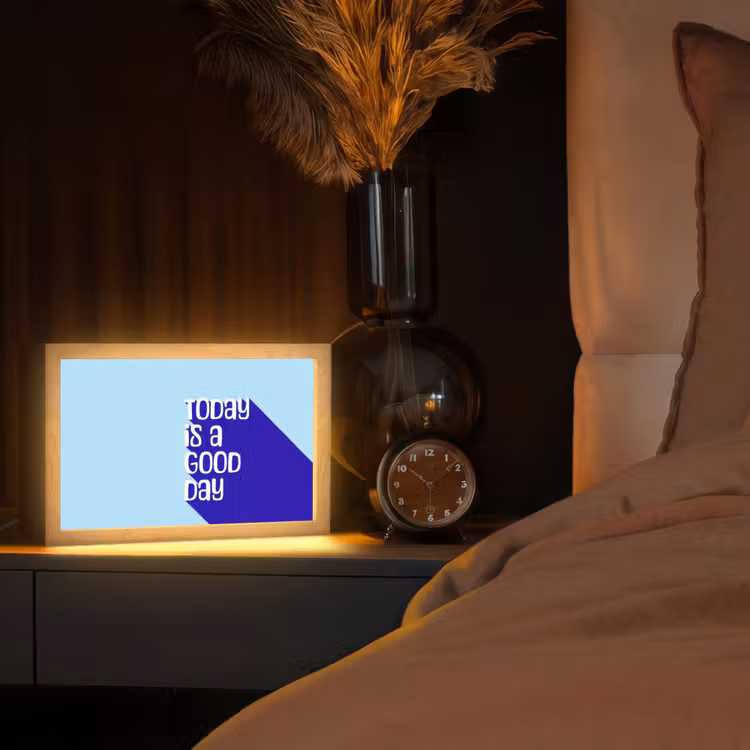 Today is a good day - Blauw - Schaduw Light Box met kabel (Tafellamp) klein -sfeer1
