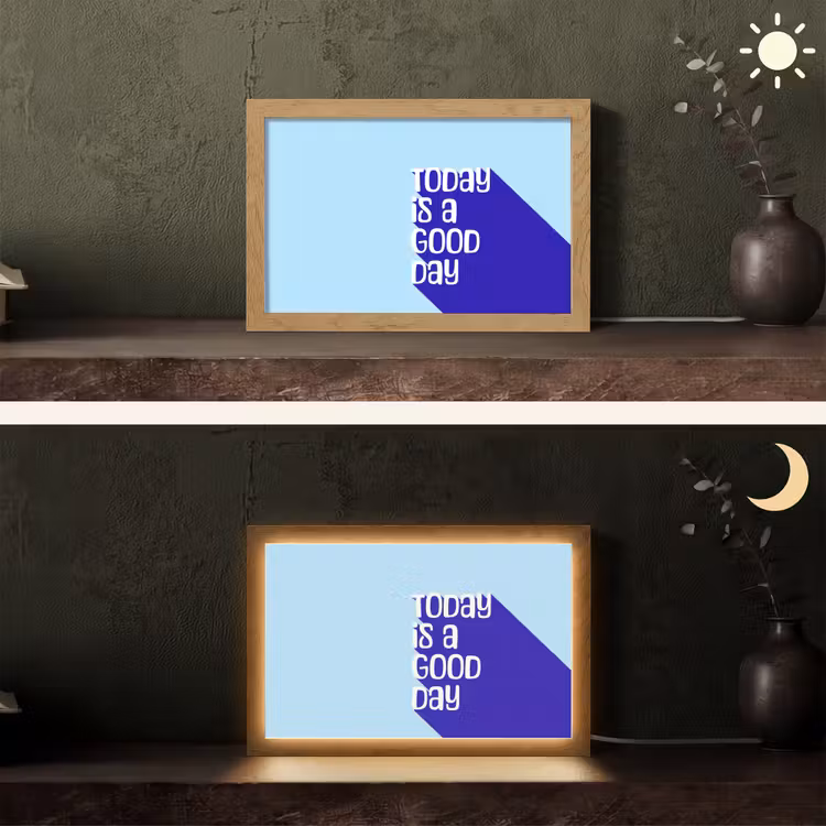 Today is a good day - Blauw - Schaduw Light Box met kabel (Tafellamp) klein -sfeer3