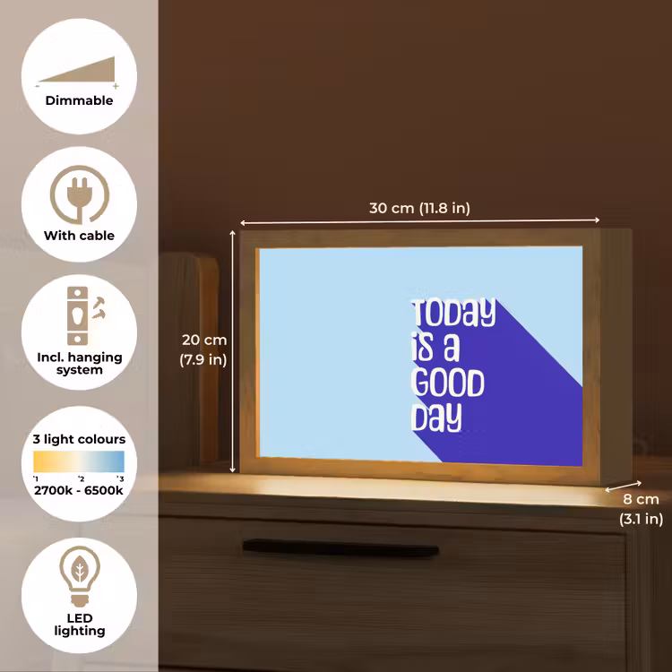 Today is a good day - Blauw - Schaduw Light Box met kabel (Tafellamp) klein -USP_EN