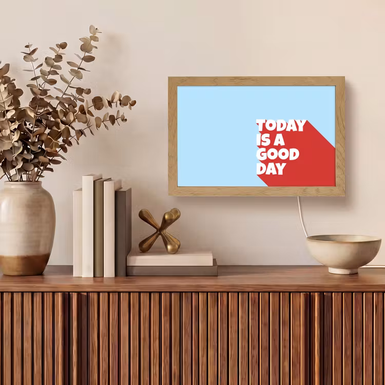 Today is a good day - Rood - lichtblauw Light Box met kabel (Tafellamp) klein -sfeer2