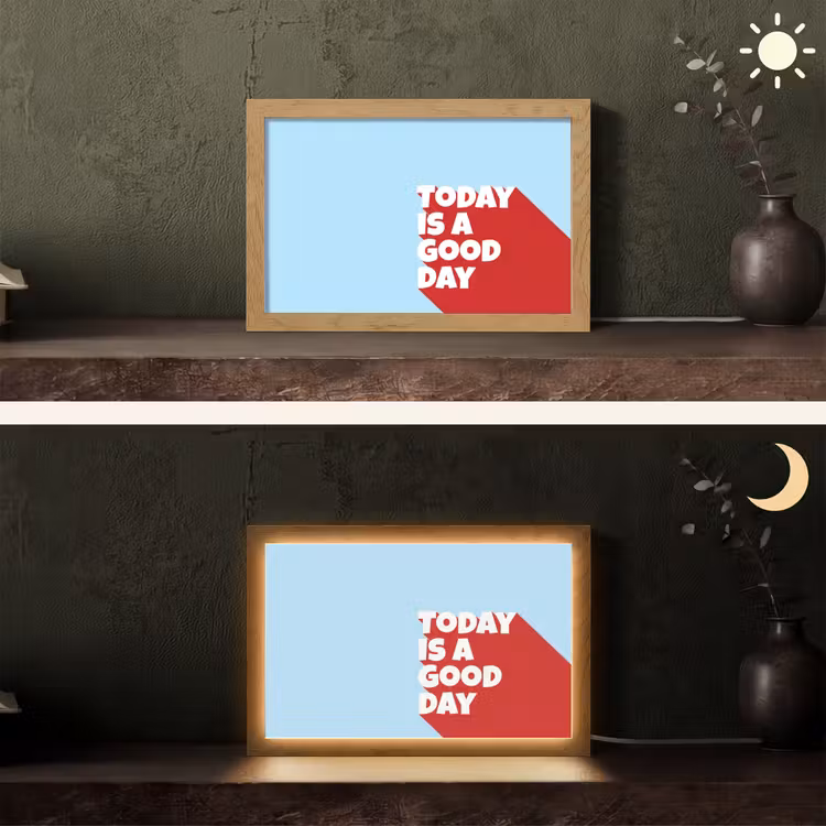 Today is a good day - Rood - lichtblauw Light Box met kabel (Tafellamp) klein -sfeer3