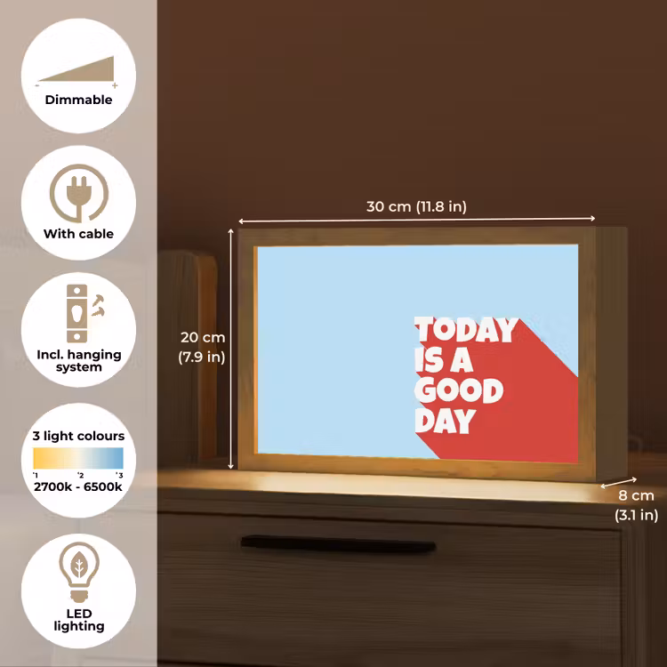 Today is a good day - Rood - lichtblauw Light Box met kabel (Tafellamp) klein -USP_EN