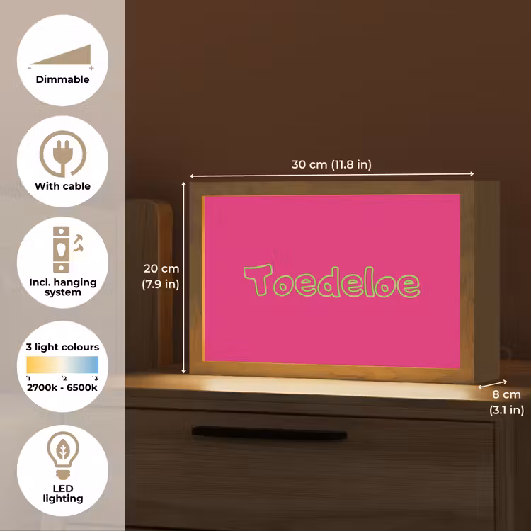Toedeloe - Groen - Roze Light Box met kabel (Tafellamp) klein -USP_EN