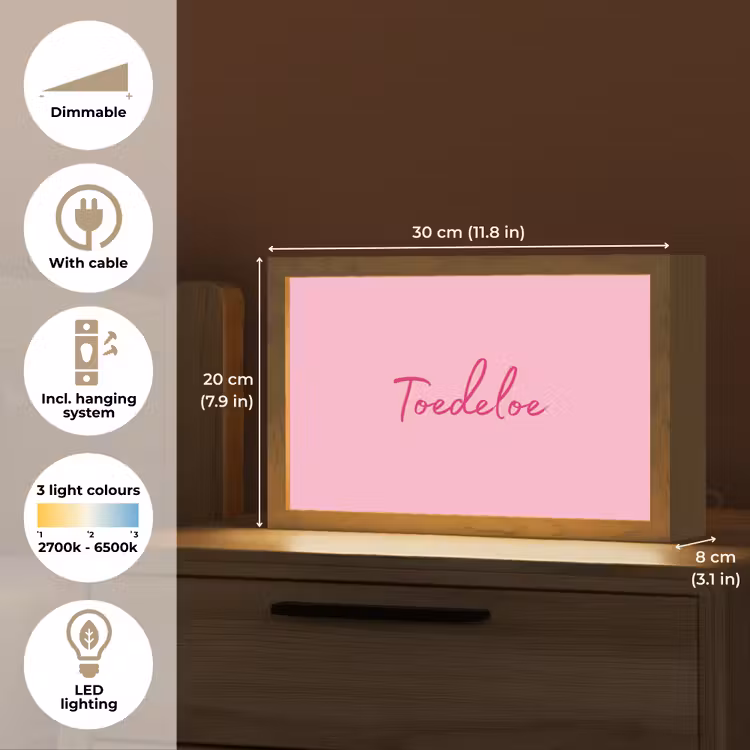 Toedeloe - Roze - Minimalistisch Light Box met kabel (Tafellamp) klein -USP_EN