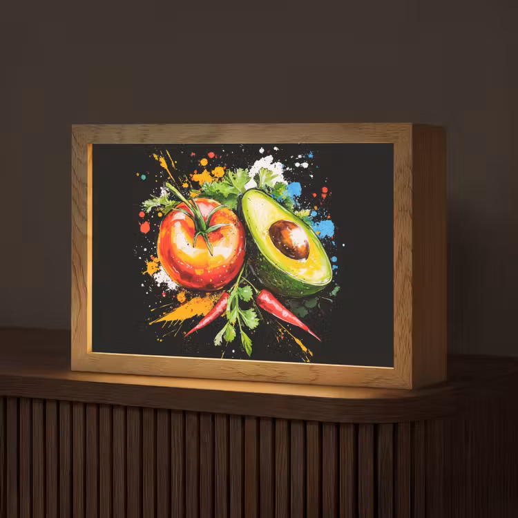 Tomaat - Avocado - Peper - Graffiti - Verf - Modern Light Box met kabel (Tafellamp) klein -z3d_website