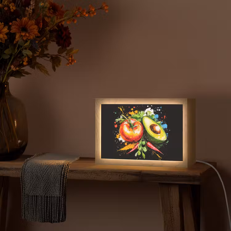 Tomaat - Avocado - Peper - Graffiti - Verf - Modern Light Box met kabel (Tafellamp) klein -sfeer4