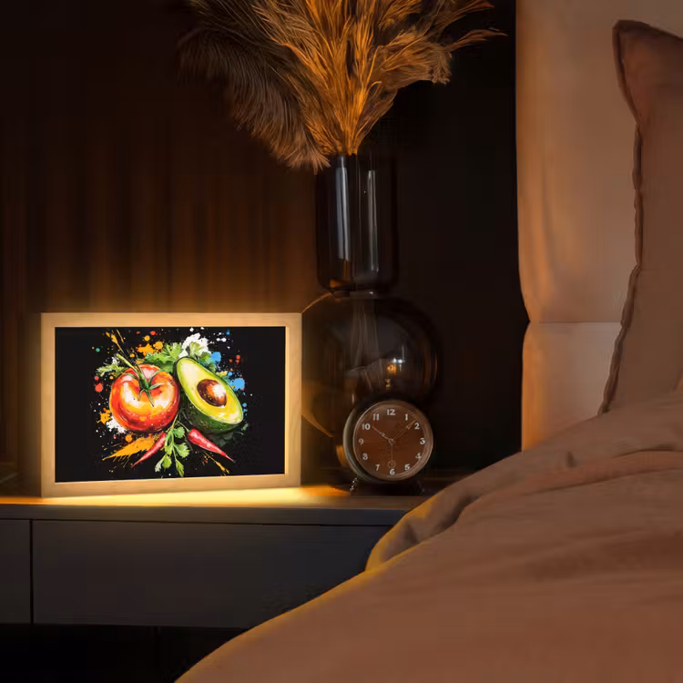 Tomaat - Avocado - Peper - Graffiti - Verf - Modern Light Box met kabel (Tafellamp) klein -sfeer1