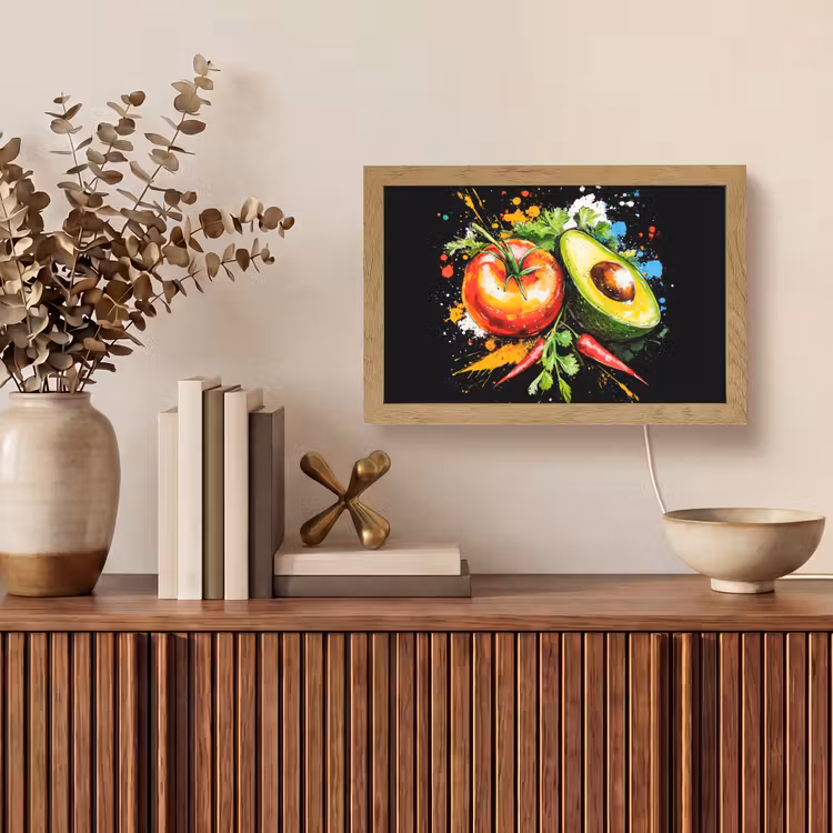 Tomaat - Avocado - Peper - Graffiti - Verf - Modern Light Box met kabel (Tafellamp) klein -sfeer2