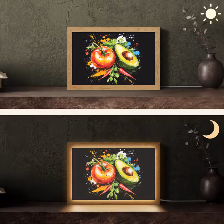 Tomaat - Avocado - Peper - Graffiti - Verf - Modern Light Box met kabel (Tafellamp) klein -sfeer3