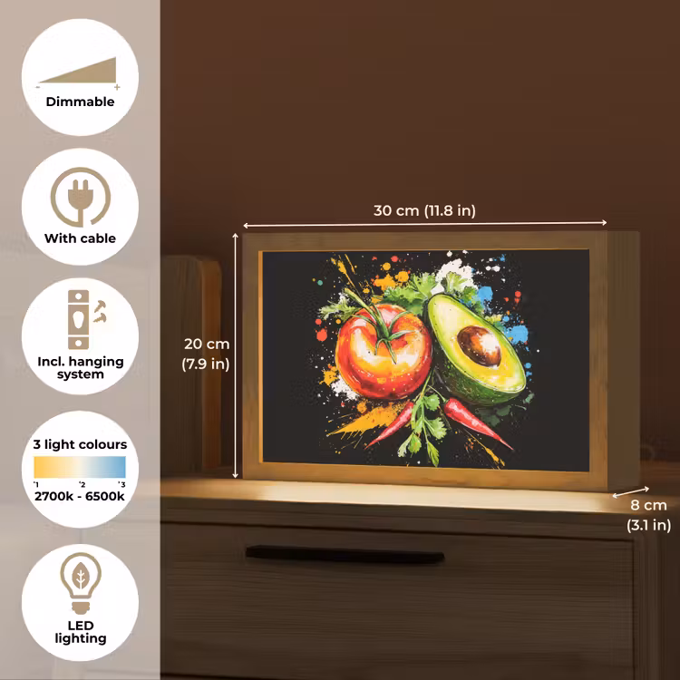 Tomaat - Avocado - Peper - Graffiti - Verf - Modern Light Box met kabel (Tafellamp) klein -USP_EN