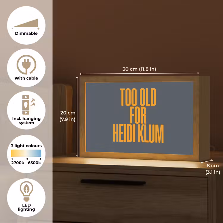Too old for heidi klum - Geel - Blauw Light Box met kabel (Tafellamp) klein -USP_EN