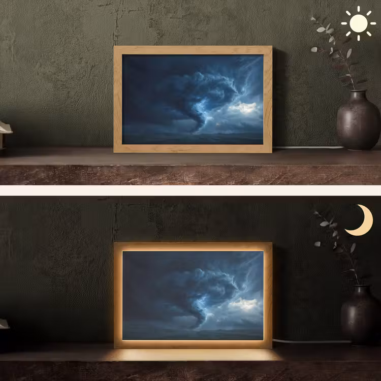 Tornado - Duister - Wolken Light Box met kabel (Tafellamp) klein -sfeer3