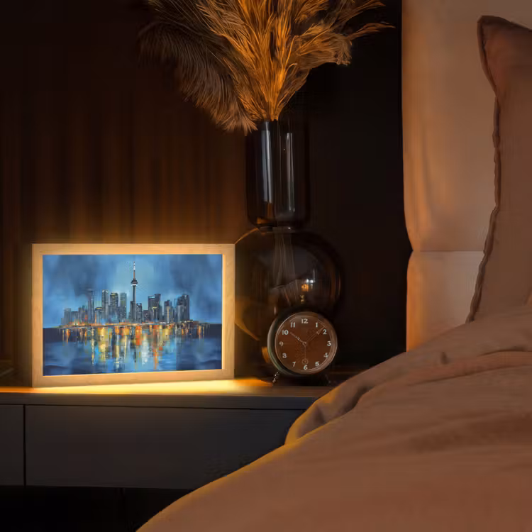 Skyline Toronto - Water - Stadslichten - Toren Light Box met kabel (Tafellamp) klein -sfeer1
