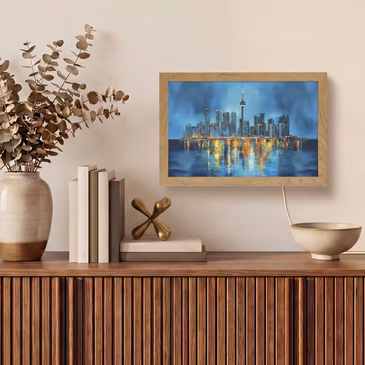 Skyline Toronto - Water - Stadslichten - Toren Light Box met kabel (Tafellamp) klein -sfeer2