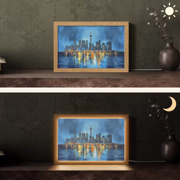 Skyline Toronto - Water - Stadslichten - Toren Light Box met kabel (Tafellamp) klein -sfeer3