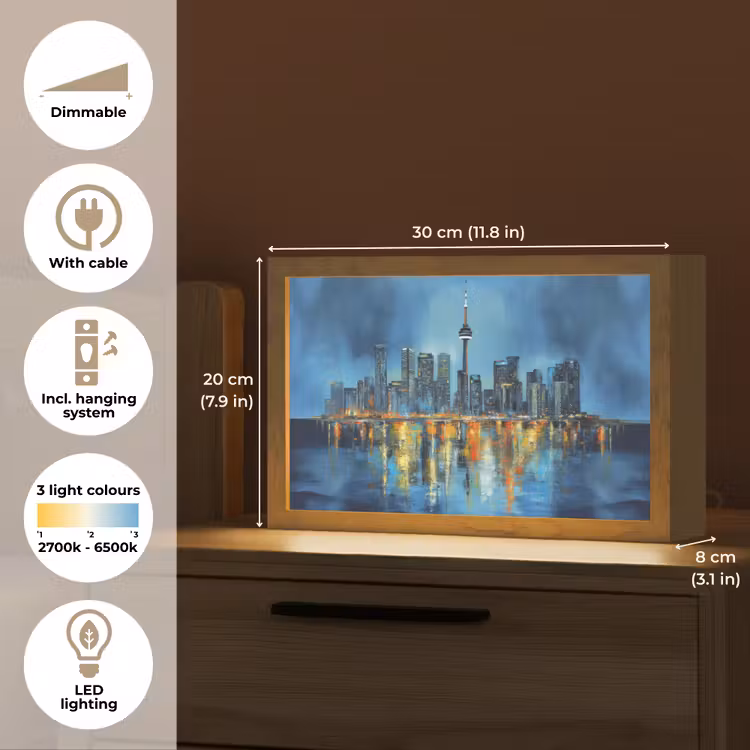 Skyline Toronto - Water - Stadslichten - Toren Light Box met kabel (Tafellamp) klein -USP_EN