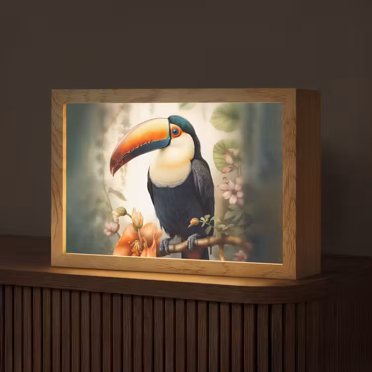 Toekan - Vogel - Bloemen - Planten Light Box met kabel (Tafellamp) klein -z3d_website