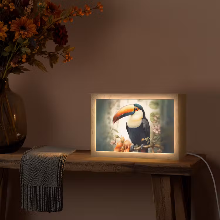 Toekan - Vogel - Bloemen - Planten Light Box met kabel (Tafellamp) klein -sfeer4