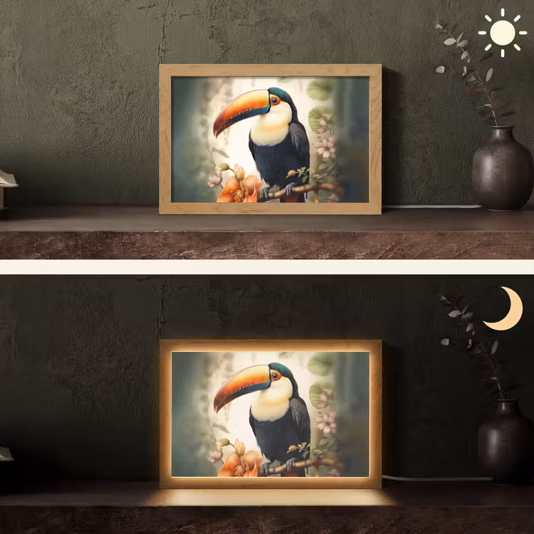 Toekan - Vogel - Bloemen - Planten Light Box met kabel (Tafellamp) klein -sfeer3