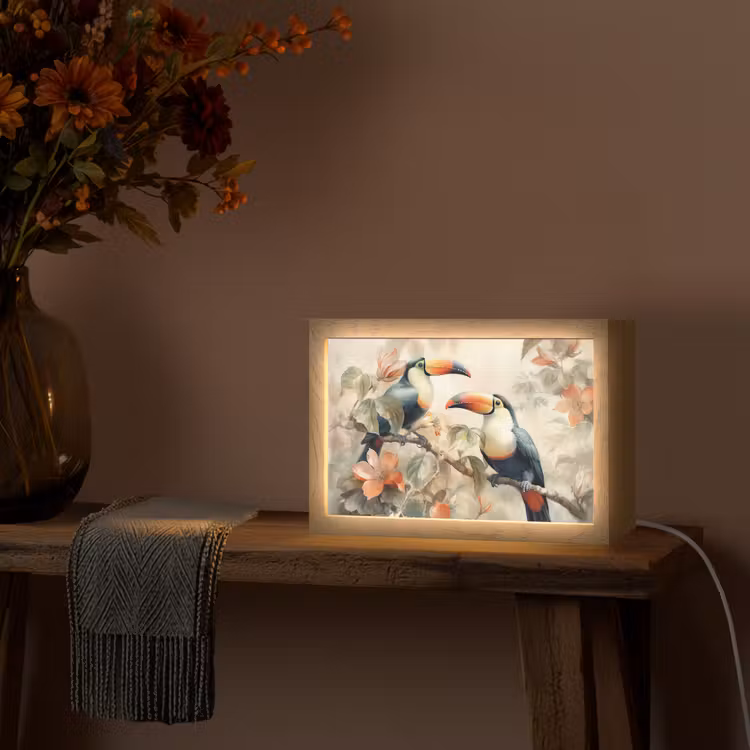 Toekan - Vogels - Bloemen - Tak Light Box met kabel (Tafellamp) klein -sfeer4