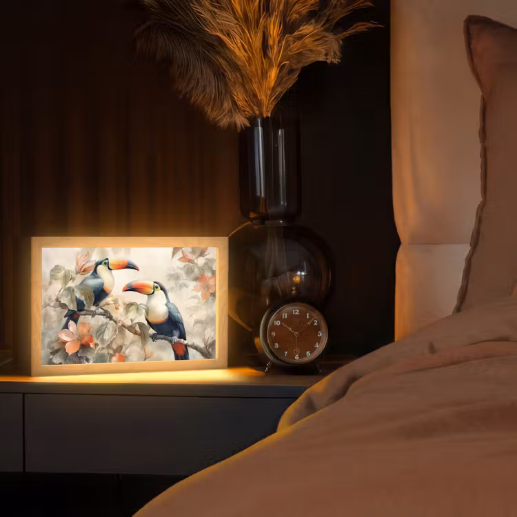 Toekan - Vogels - Bloemen - Tak Light Box met kabel (Tafellamp) klein -sfeer1