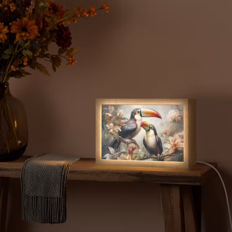 Toekan - Vogels - Bloemen - Jungle Light Box met kabel (Tafellamp) klein -sfeer4