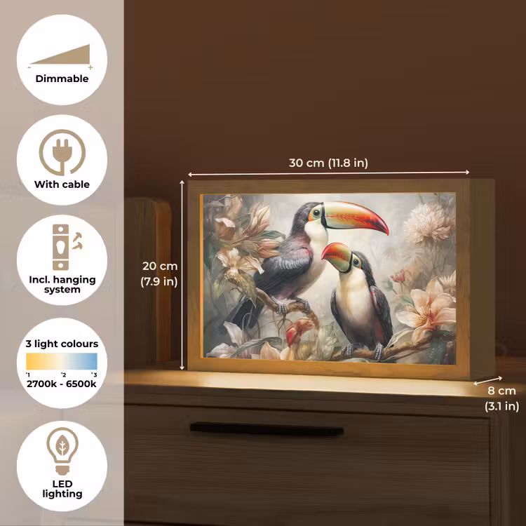 Toekan - Vogels - Bloemen - Jungle Light Box met kabel (Tafellamp) klein -USP_EN