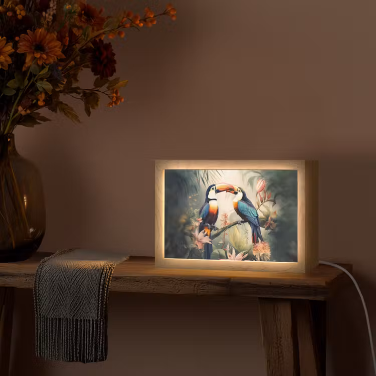 Toekan - Vogels - Bloemen - Natuur - Jungle Light Box met kabel (Tafellamp) klein -sfeer4