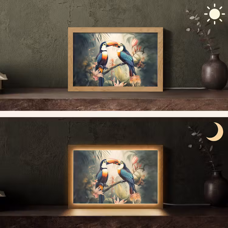 Toekan - Vogels - Bloemen - Natuur - Jungle Light Box met kabel (Tafellamp) klein -sfeer3