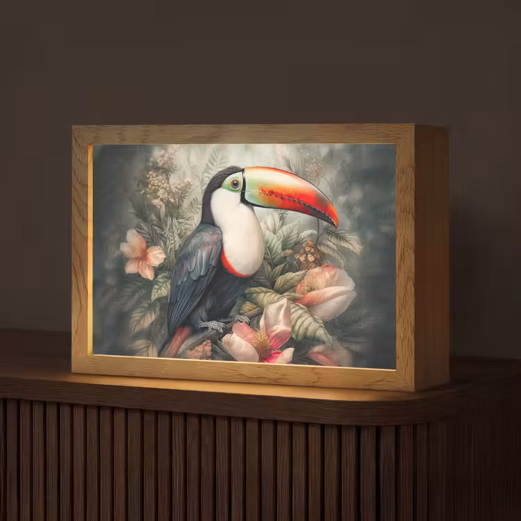 Toekan - Vogels - Bloemen - Planten - Tropisch Light Box met kabel (Tafellamp) klein -z3d_website