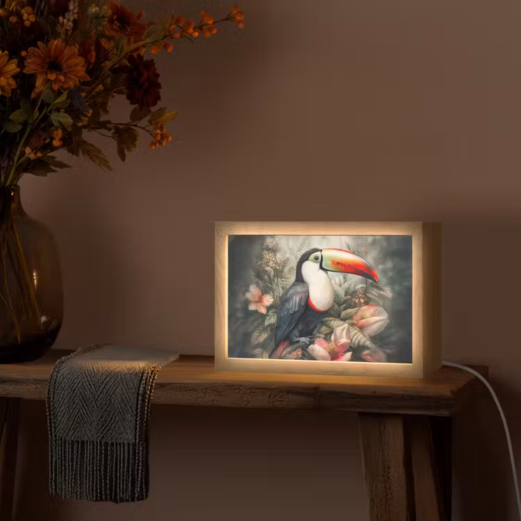 Toekan - Vogels - Bloemen - Planten - Tropisch Light Box met kabel (Tafellamp) klein -sfeer4