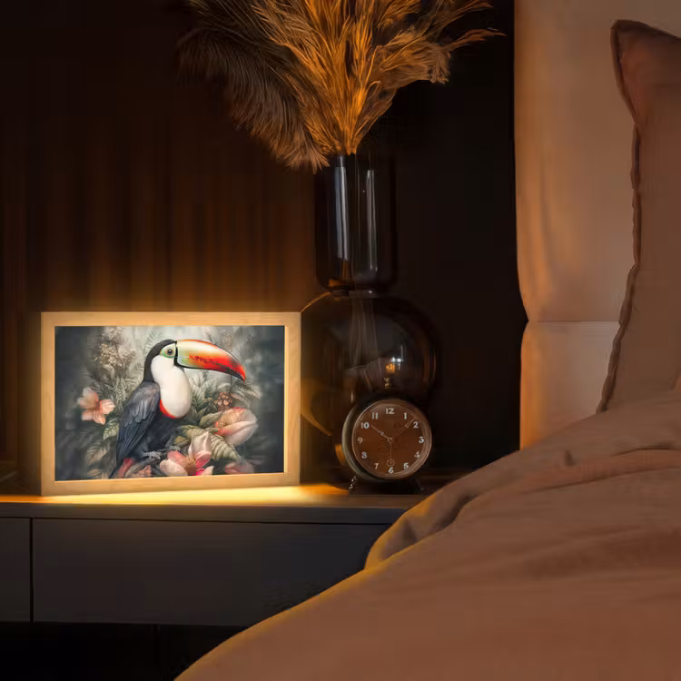 Toekan - Vogels - Bloemen - Planten - Tropisch Light Box met kabel (Tafellamp) klein -sfeer1