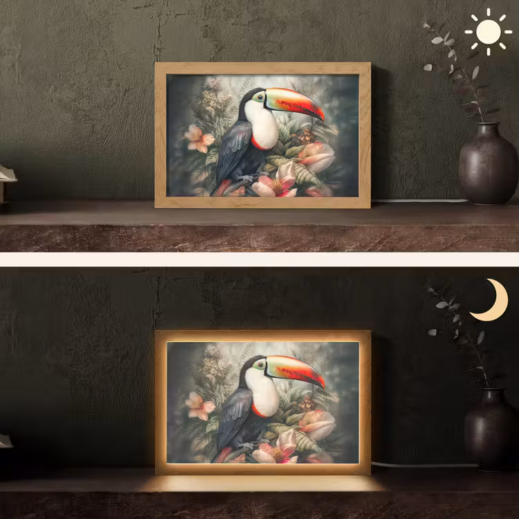 Toekan - Vogels - Bloemen - Planten - Tropisch Light Box met kabel (Tafellamp) klein -sfeer3