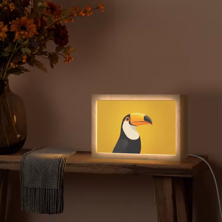 Toekan - Minimalistisch - Snavel - Oranje Light Box met kabel (Tafellamp) klein -sfeer4