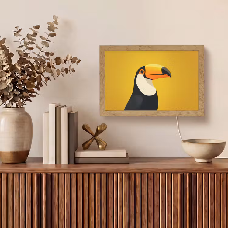 Toekan - Minimalistisch - Snavel - Oranje Light Box met kabel (Tafellamp) klein -sfeer2